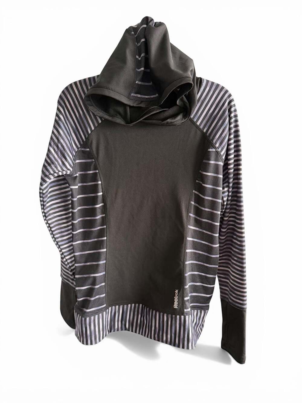 Reebok Women's Striped Pullover Performance Hoodie with Thumbholes